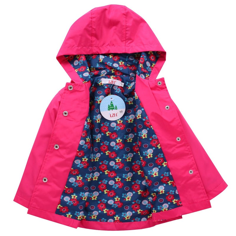 LZH Girl Baby Kid Waterproof Hooded Coat Jacket Outwear Suit Raincoat Hoodies with Pants Magenta 6(For Age 5-6Y) - Image 3